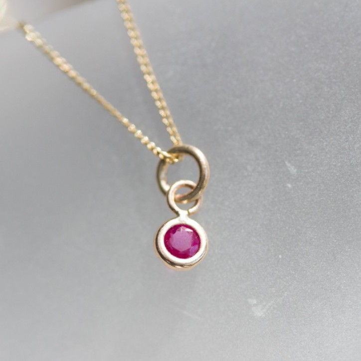 Tiny Ruby necklace - delicate gold necklace with faceted Ruby
