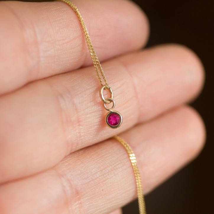 Tiny Ruby necklace - delicate gold necklace with faceted Ruby