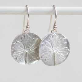 Nature inspired dangle earrings with Pelargonium leaf impressions