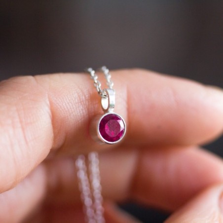 Ruby necklace - delicate minimalistic necklace with 5mm faceted Ruby