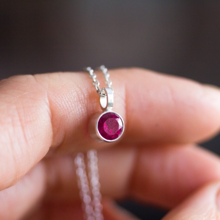 Ruby necklace - delicate minimalistic necklace with 5mm faceted Ruby