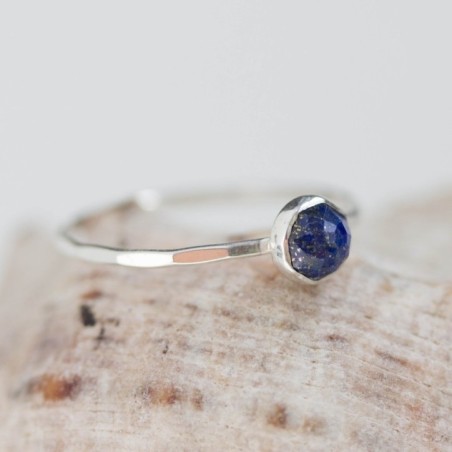 Lapis lazuli ring - skinny stackable ring with rose cut Lapis lazuli