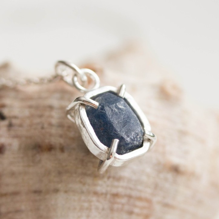 Raw Sapphire necklace,  sterling silver