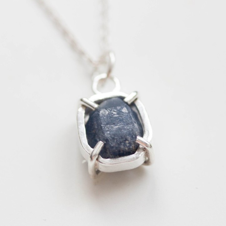 Raw Sapphire necklace,  sterling silver