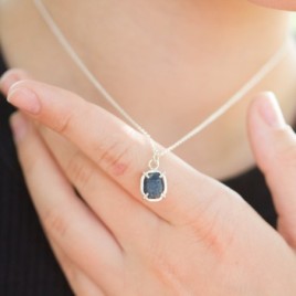 Raw Sapphire necklace,  sterling silver