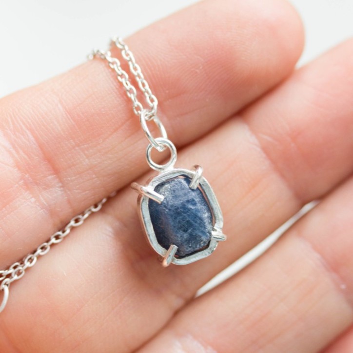 Raw Sapphire necklace,  sterling silver