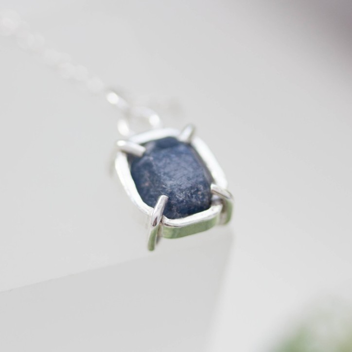 Raw Sapphire necklace,  sterling silver