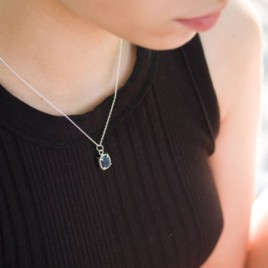 Raw Sapphire necklace,  sterling silver