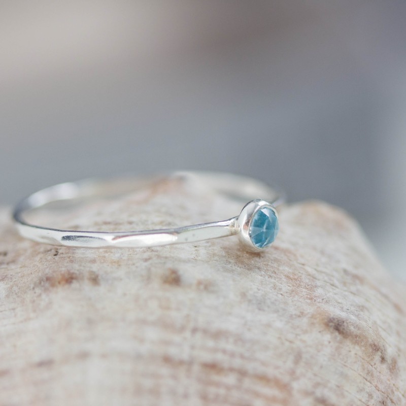 Swiss blue topaz ring - skinny stackable ring