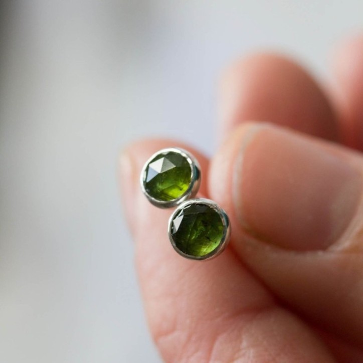 Green Tourmaline stud earrings, moss green Green Tourmaline stud earrings, moss green