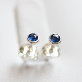 Sapphire stud earrings, sterling silver, September Birthstone