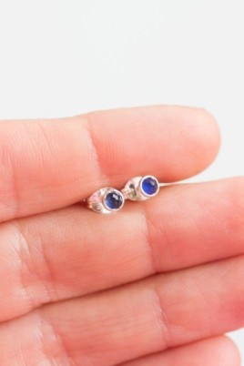 Sapphire stud earrings, sterling silver, September Birthstone