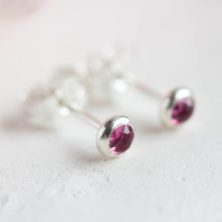 Pink Tourmaline stud earrings, dainty studs, sterling silver, October Birthstone