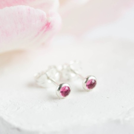 Pink Tourmaline stud earrings, dainty studs, sterling silver, October Birthstone