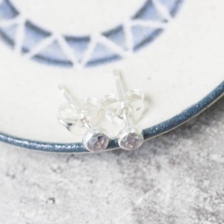 Alexandrite stud earrings, sterling silver