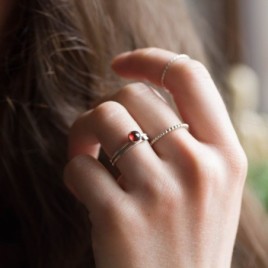 Red Garnet - skinny stackable ring