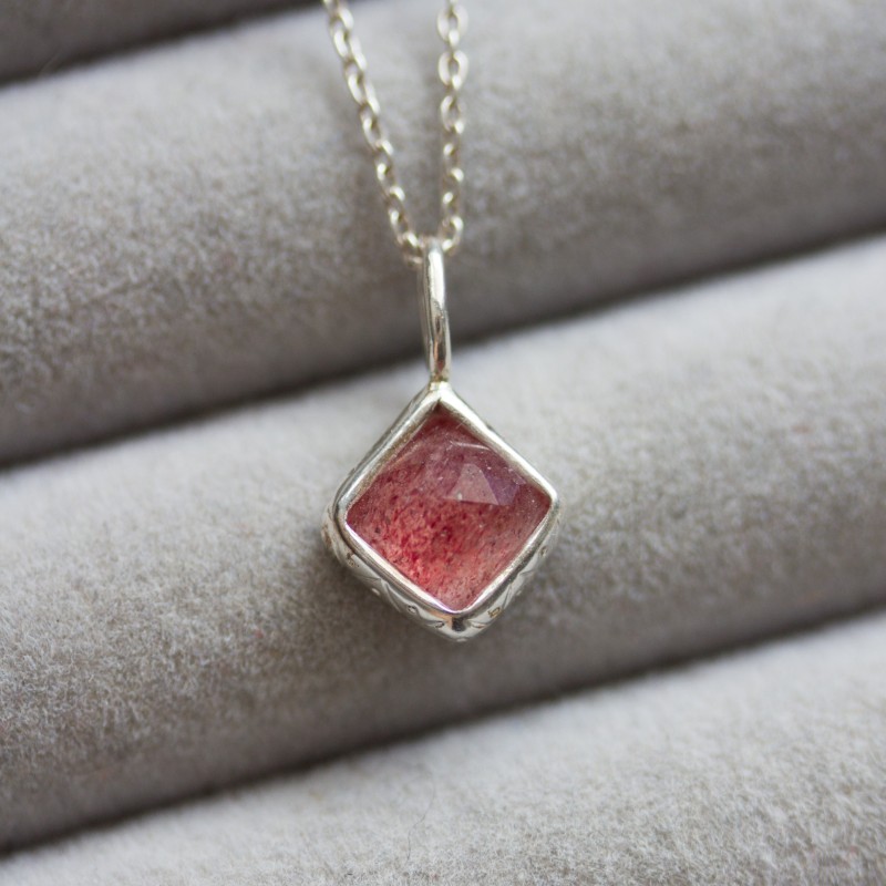 Strawberry quartz necklace in sterling silver