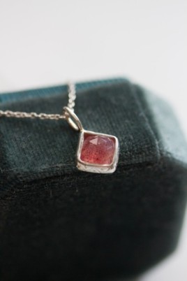 Strawberry quartz necklace in sterling silver