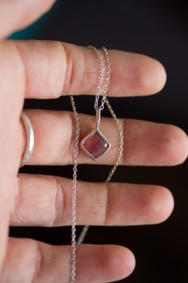Strawberry quartz necklace in sterling silver