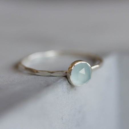 Aquamarine ring - skinny stackable for March