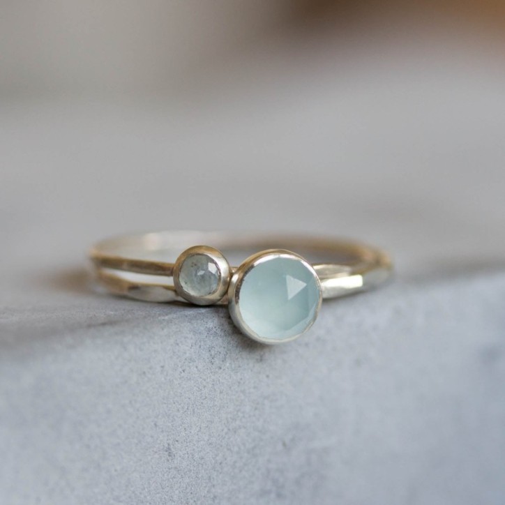 Aquamarine ring - skinny stackable for March