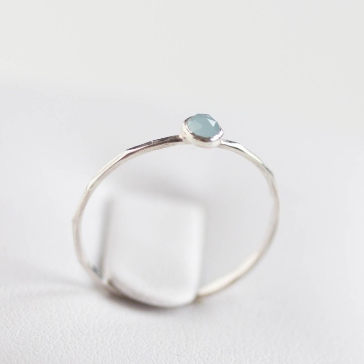 Aquamarine ring - skinny stackable for March