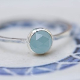 Aquamarine ring - skinny stackable for March