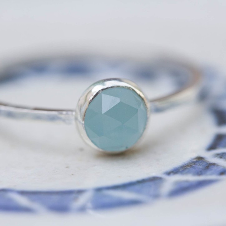 Aquamarine ring - skinny stackable for March