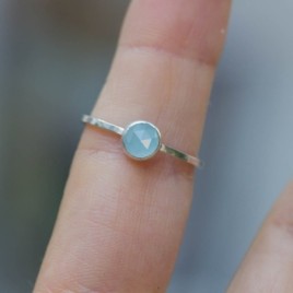 Aquamarine ring - skinny stackable for March