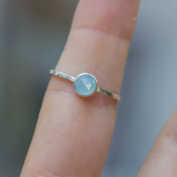 Aquamarine ring - skinny stackable for March