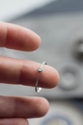 Aquamarine ring - skinny stackable for March