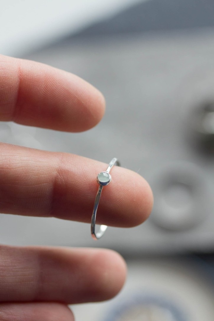 Aquamarine ring - skinny stackable for March