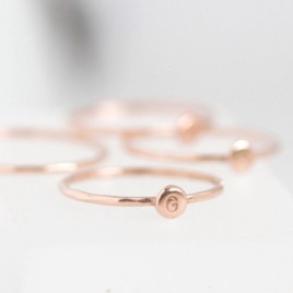 Rose gold Initial ring, tiny dainty stacking ring, 9K rose gold stackable ring