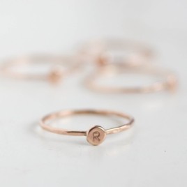 Rose gold Initial ring, tiny dainty stacking ring, 9K rose gold stackable ring