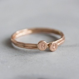 Rose gold Initial ring, tiny dainty stacking ring, 9K rose gold stackable ring
