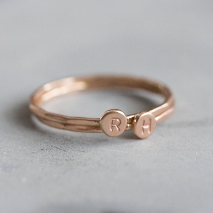 Rose gold Initial ring, tiny dainty stacking ring, 9K rose gold stackable ring Rose gold Initial ring, tiny dainty stacking ring, 9K rose gold stackable ring