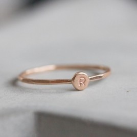 Rose gold Initial ring, tiny dainty stacking ring, 9K rose gold stackable ring
