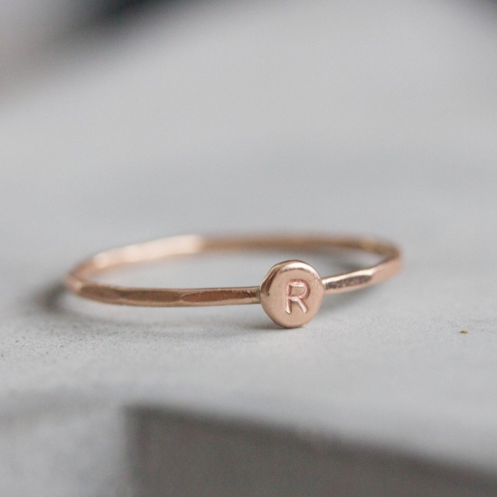 Rose gold Initial ring, tiny dainty stacking ring, 9K rose gold stackable ring Rose gold Initial ring, tiny dainty stacking ring, 9K rose gold stackable ring