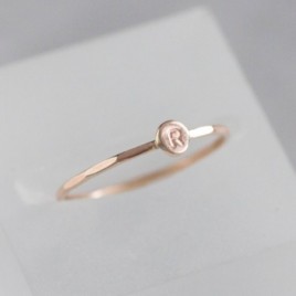 Rose gold Initial ring, tiny dainty stacking ring, 9K rose gold stackable ring