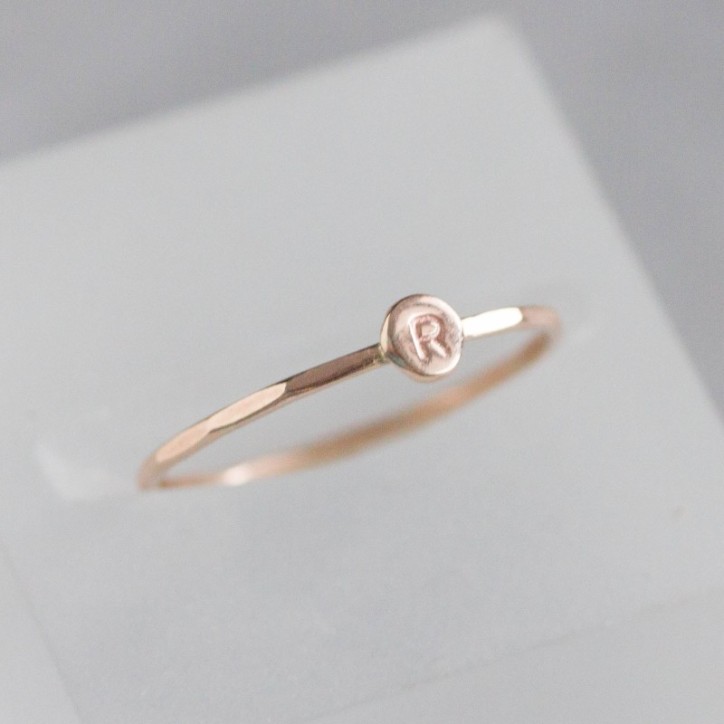 Rose gold Initial ring, tiny dainty stacking ring, 9K rose gold stackable ring Rose gold Initial ring, tiny dainty stacking ring, 9K rose gold stackable ring