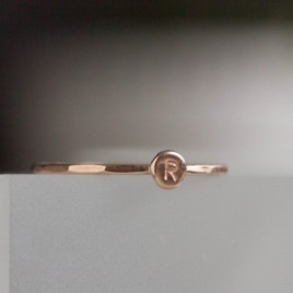 Rose gold Initial ring, tiny dainty stacking ring, 9K rose gold stackable ring