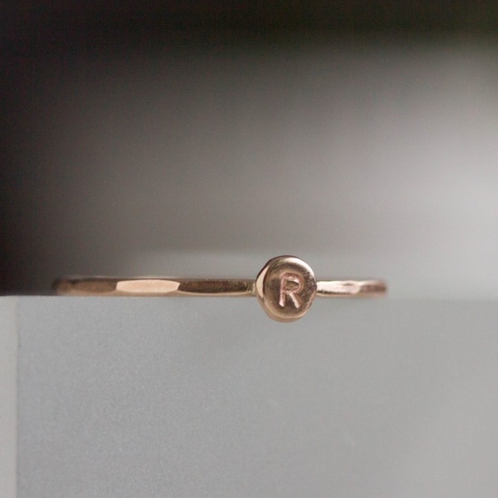 Rose gold Initial ring, tiny dainty stacking ring, 9K rose gold stackable ring Rose gold Initial ring, tiny dainty stacking ring, 9K rose gold stackable ring