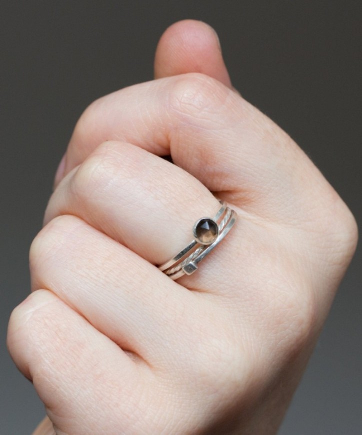 Smoky Quartz - stackable ring in sterling silver or gold