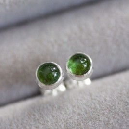 Chrome diopside stud earrings, sterling silver or gold