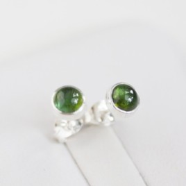 Chrome diopside stud earrings, sterling silver or gold