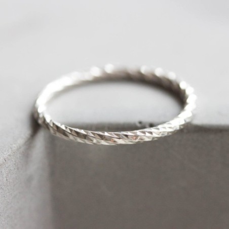 White Faceted Twist - sterling silver stackable ring