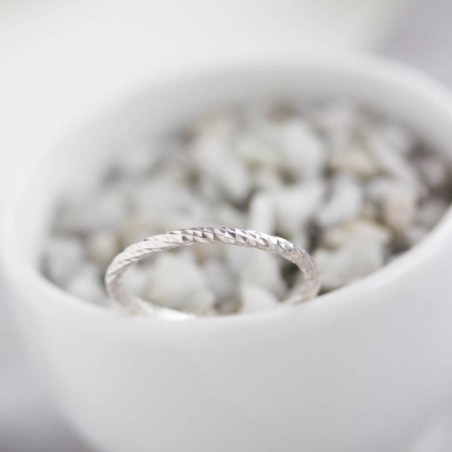 White Faceted Twist - sterling silver stackable ring