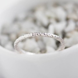 White Faceted Twist - sterling silver stackable ring