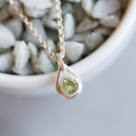 Peridot necklace - drop shaped birthstone necklace