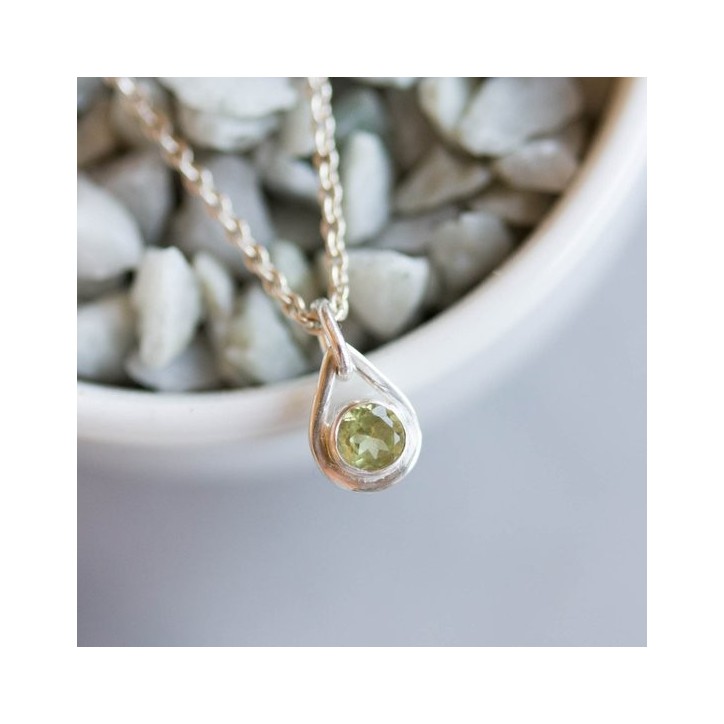 Peridot necklace - drop shaped birthstone necklace